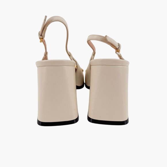 Gucci Baby Horsebit White Leather Slingback Pumps Block Heels Size 37.5 US 7.5 - Picture 7 of 15